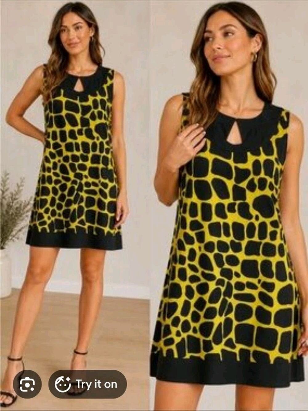 INC International Mini Dress Sz 10 Beaded 100% Silk Sleeveless Giraffe Print